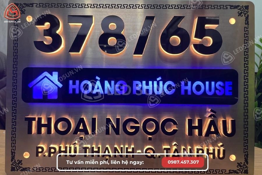 biển số nhà inox chữ nổi sáng đèn