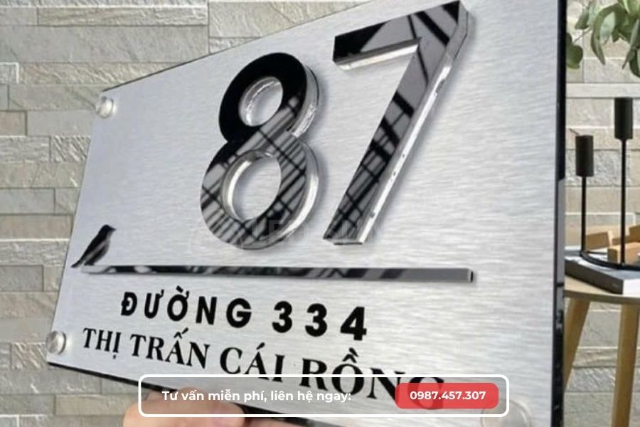 biển số nhà inox chữ nổi mica